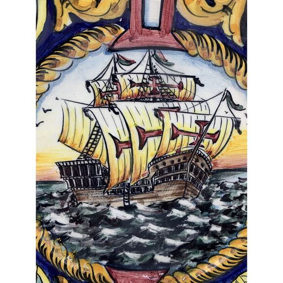 Ceramic Hand Painted Nautical Decorative Plate Sailing Ship Signed 11” Read - Picture 2 of 10